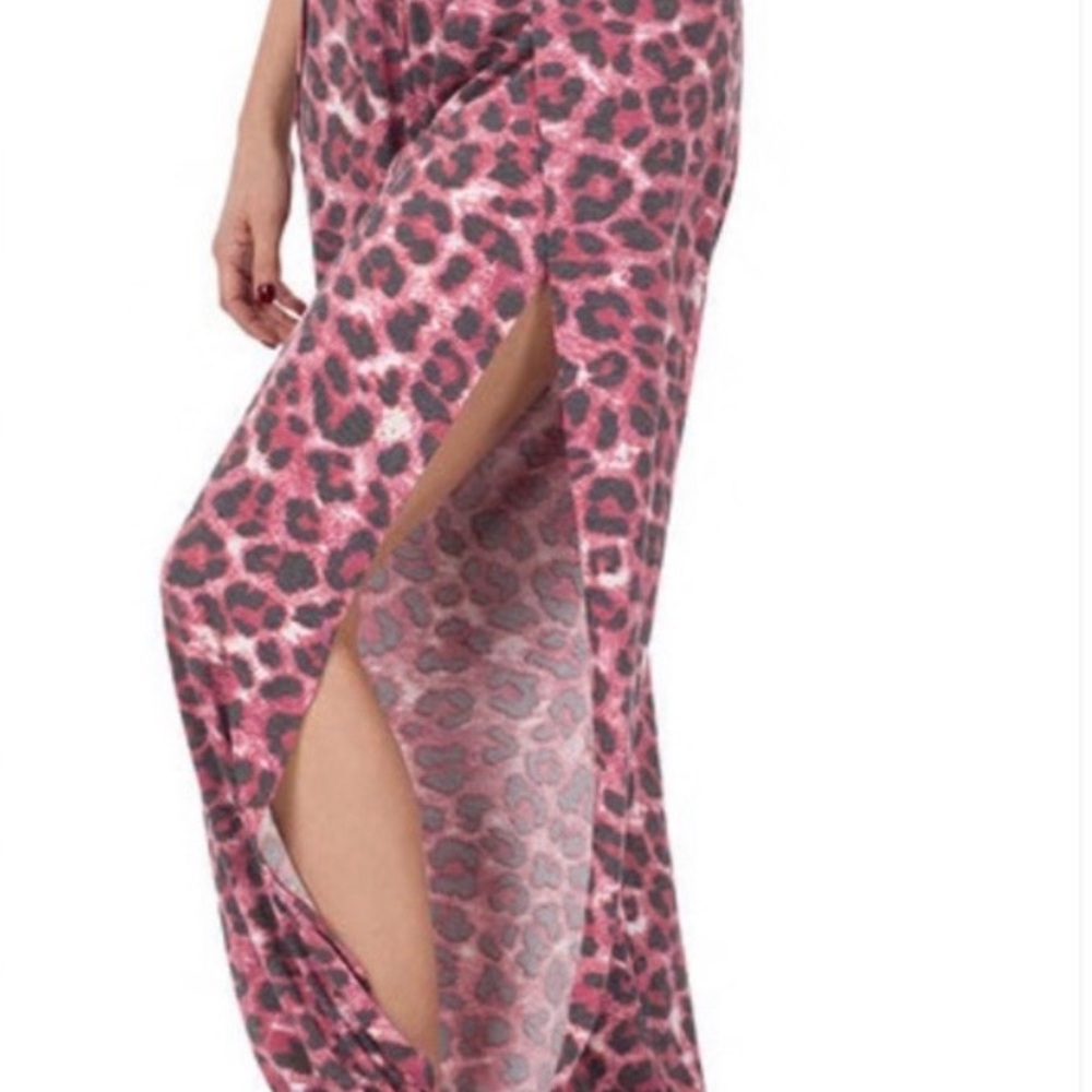 NWT ZENANA LEOPARD SPLIT SIDE PANTS CRANBERRY ANIMAL PRINT HAREM PANTS WOMENS - Picture 3 of 6